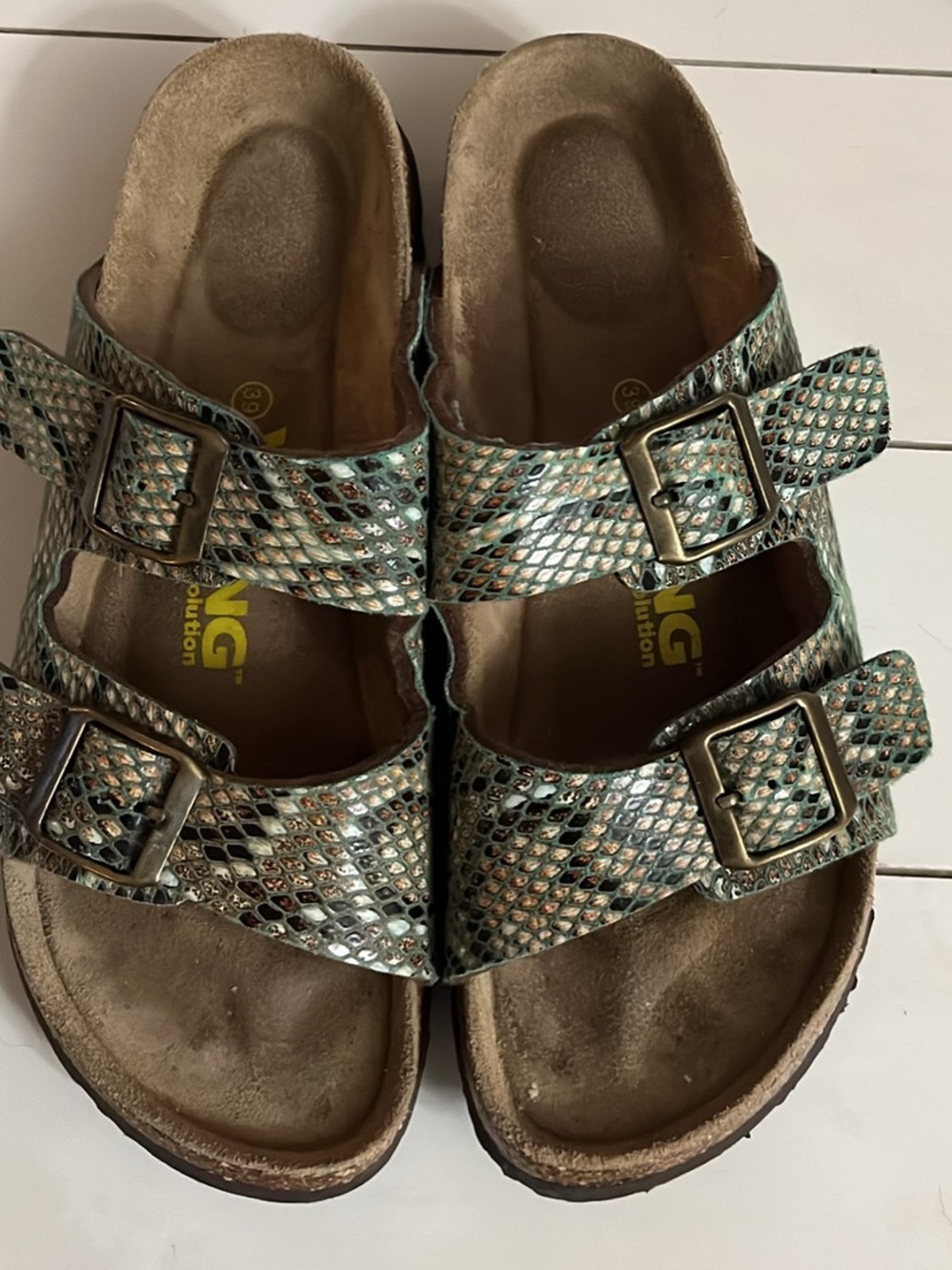 Women’s Metallic Snake-Print Double Strap Sandals